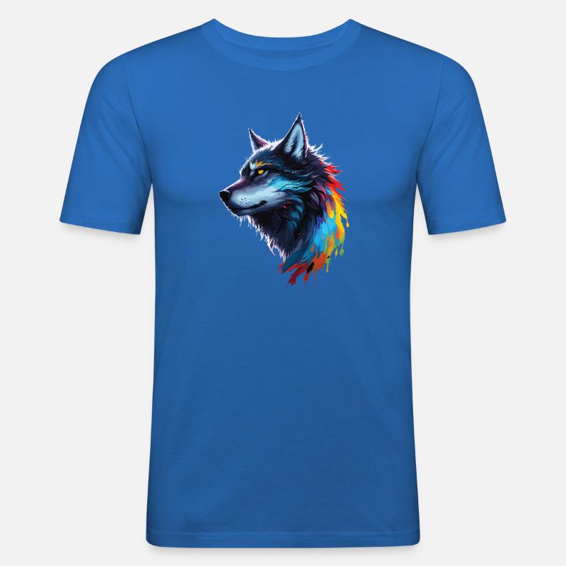 Regenbogen-Aquarell Wolf Spritzt - Männer Slim Fit T-Shirt - Königsblau