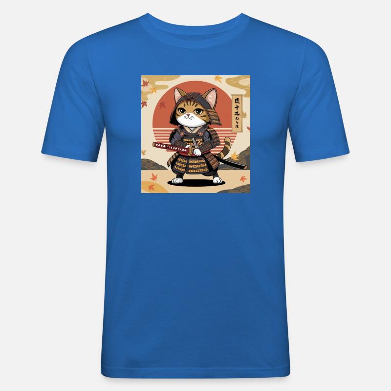 Samurai Katze – Japanisches Krieger Katzen Design - Männer Slim Fit T-Shirt - Königsblau