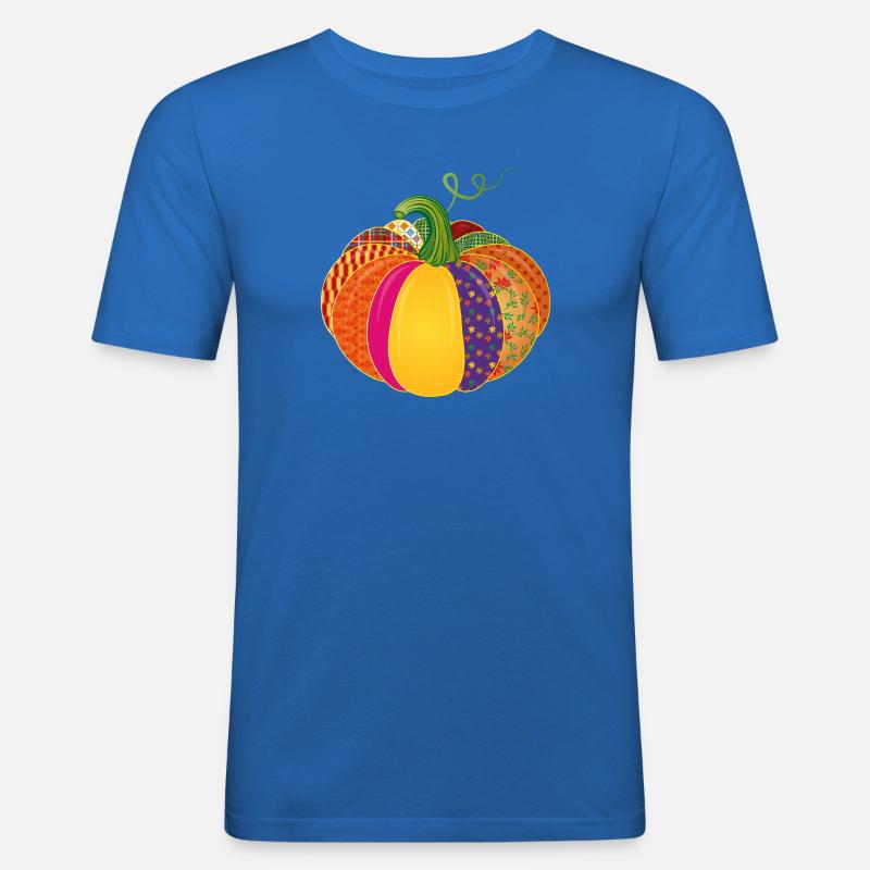 Patchwork Kürbis – Bunt gemusterte Herbstdeko - Männer Slim Fit T-Shirt - Königsblau