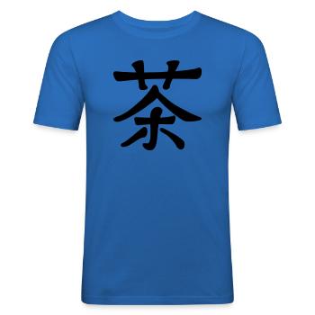 Le thé en calligraphie chinoise - T-shirt près du corps Homme - bleu roi - Devant - Jaron (178cm)