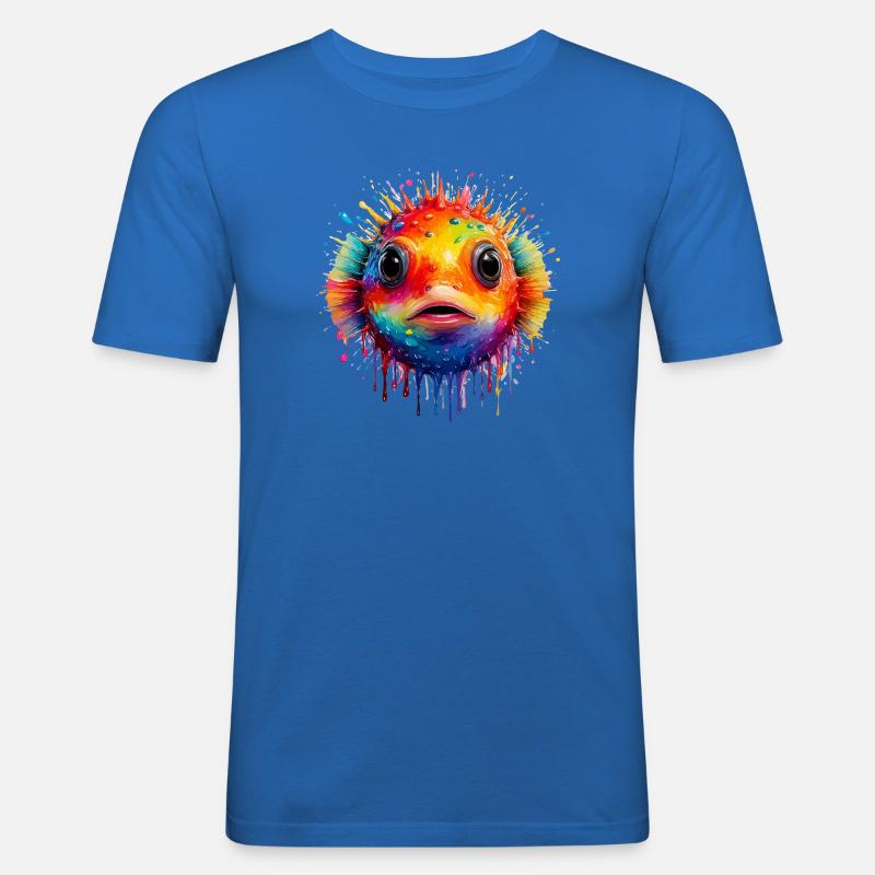 Farbexplosion Pufferfisch Kunstdruck - Männer Slim Fit T-Shirt - Königsblau