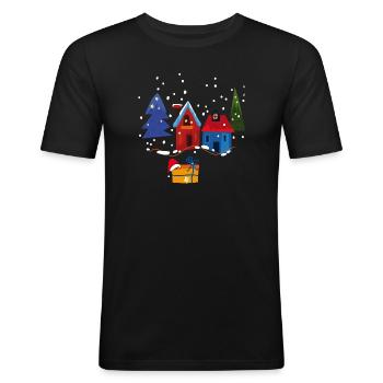 Maisons d’hiver avec de la neige - T-shirt près du corps Homme - noir - Devant - Nik (191cm)
