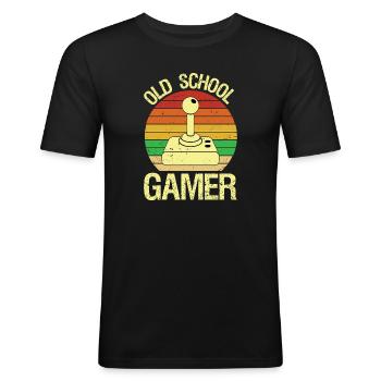 Old School Gamer Love Vintage 80s 90s Arcade - Men's Slim Fit T-Shirt - black - Front - Nik (191cm)