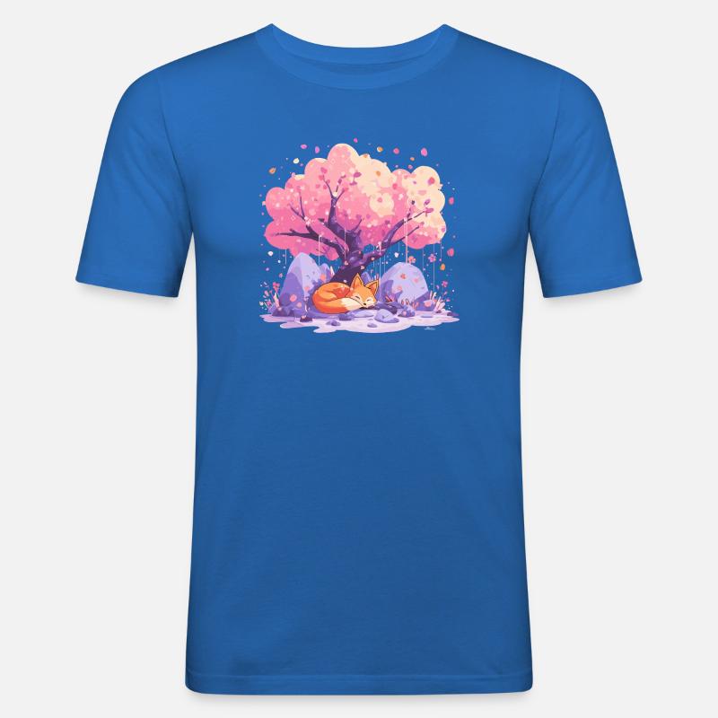 Sleeping fox under cherry tree - Men's Slim Fit T-Shirt - royal blue