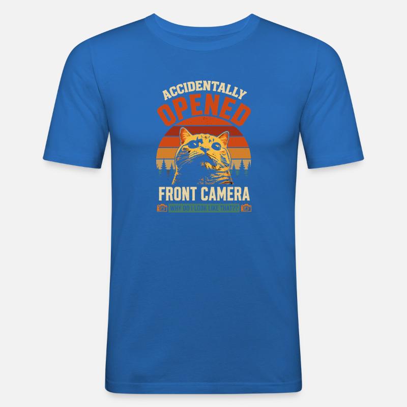 Front camera accidentally open cat - Men's Slim Fit T-Shirt - royal blue