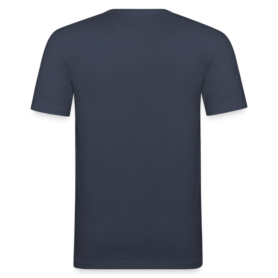 Moon Bay badge on a men's slim fit t-shirt, navy, back
