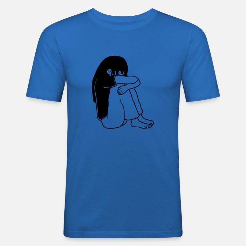 Mädchen Traurig Sitzend - Männer Slim Fit T-Shirt - Königsblau