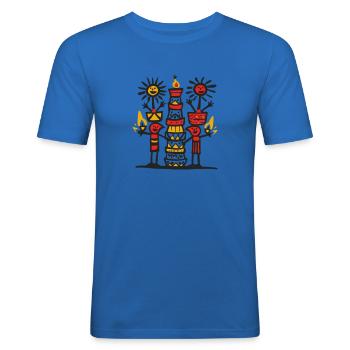 Buntes Tribal Art Design - Männer Slim Fit T-Shirt - Königsblau - Vorne - Jaron (178cm)