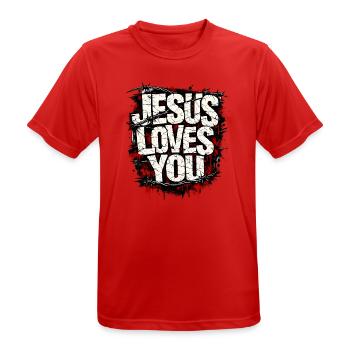 Jesus Loves You Streetwear - Men's Breathable T-Shirt - red - Front - AI Model Male 185 dark (185cm)