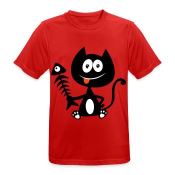 Chat gourmand, mangeur de poisson ! Humour de chat - T-shirt respirant Homme - rouge - Devant - AI Model Male 185 dark (185cm)
