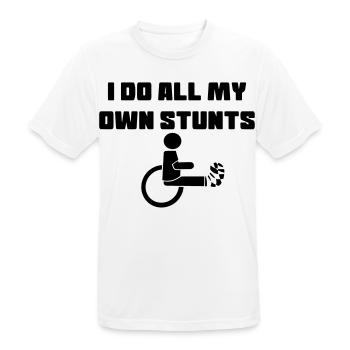 Rollstuhlfahrer mit Bein in Gips # - Männer T-Shirt atmungsaktiv - Weiß - Vorne - AI Model Male 185 dark (185cm)