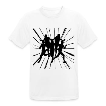 Schnelle Läufer an der Ziellinie im Wettkampf - Männer T-Shirt atmungsaktiv - Weiß - Vorne - AI Model Male 185 dark (185cm)