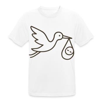 Cigogne avec bébé enfant - Arrivée minimale de bébé - T-shirt respirant Homme - blanc - Devant - AI Model Male 185 dark (185cm)