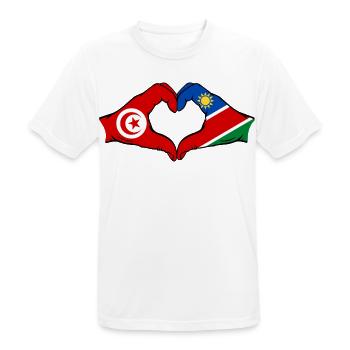 Tunisia Namibia Flag Hands Heart Shape Used - Men's Breathable T-Shirt - white - Front - AI Model Male 185 dark (185cm)
