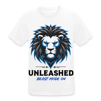Blason du Lion Néon Bleu Déchaîné - T-shirt respirant Homme - blanc - Devant - AI Model Male 185 dark (185cm)