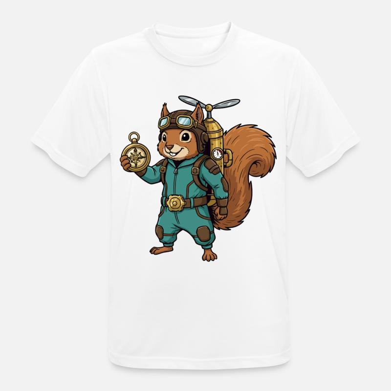 Squirrel Steampunk Aviator Jetpack Compass - Men's Breathable T-Shirt - white