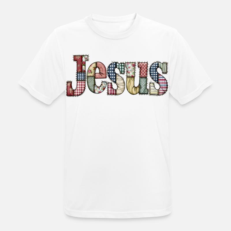 Patchwork Jesus Lettering - Men's Breathable T-Shirt - white