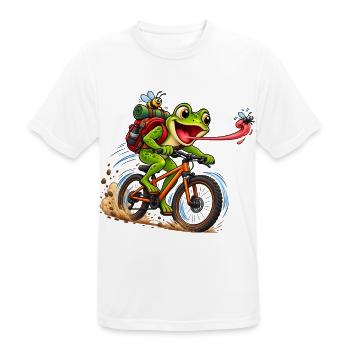 Funny Frog Riding Bicycle Cartoon - Männer T-Shirt atmungsaktiv - Weiß - Vorne - AI Model Male 185 dark (185cm)