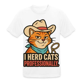 I Herd Cats Professionally – Katzen Humor - Männer T-Shirt atmungsaktiv - Weiß - Vorne - AI Model Male 185 dark (185cm)