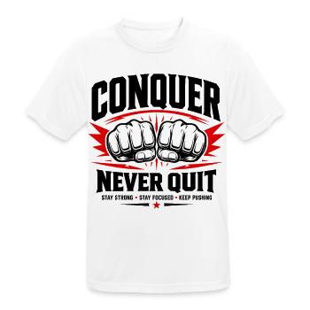Conquer Never Quit Boxing Gym Motivation Shirt - Männer T-Shirt atmungsaktiv - Weiß - Vorne - AI Model Male 185 dark (185cm)