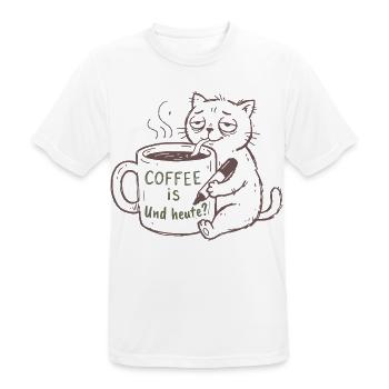 KaffeeKatze: Heute Kaffee - Männer T-Shirt atmungsaktiv - Weiß - Vorne - AI Model Male 185 dark (185cm)