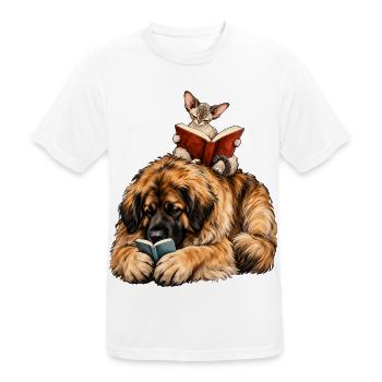 Leonberger & Devon Rex beim Lesen – Bücherfans - Männer T-Shirt atmungsaktiv - Weiß - Vorne - AI Model Male 185 dark (185cm)