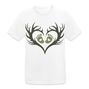 Baby-Jäger | Baby-Fußspuren und Geweihe - Männer T-Shirt atmungsaktiv - Weiß - Vorne - AI Model Male 185 dark (185cm)