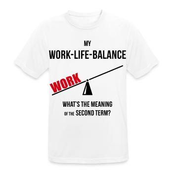 Meine Work-Life-Balance – Zweites Semester? (Wippe POS2C) - Männer T-Shirt atmungsaktiv - Weiß - Vorne - AI Model Male 185 dark (185cm)