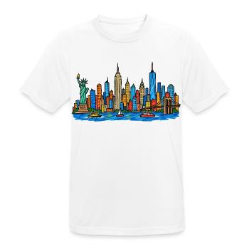 Bunte New York Skyline im Kinder-Kritzelstil - Männer T-Shirt atmungsaktiv - Weiß - Vorne - AI Model Male 185 dark (185cm)