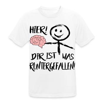 Gehirn Hier runtergefallen Männchen Sprüche  - Männer T-Shirt atmungsaktiv - Weiß - Vorne - AI Model Male 185 dark (185cm)