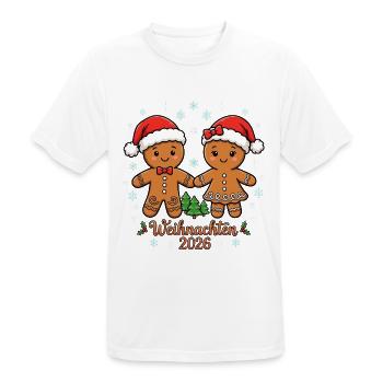 Weihnachten 2026 Lebkuchenmann & Lebkuchenfrau - Männer T-Shirt atmungsaktiv - Weiß - Vorne - AI Model Male 185 dark (185cm)