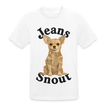 Beiger Kurzhaar-Chihuahua im Jeans-Flicken-Stil - Männer T-Shirt atmungsaktiv - Weiß - Vorne - AI Model Male 185 dark (185cm)