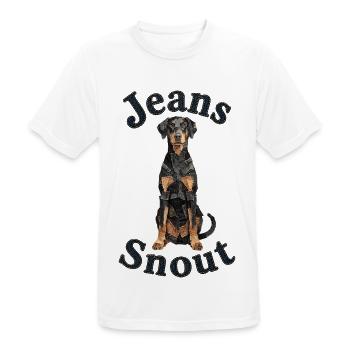 Schwarzer Dobermann im Jeansflicken-Stil - Männer T-Shirt atmungsaktiv - Weiß - Vorne - AI Model Male 185 dark (185cm)