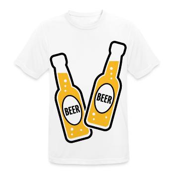 2 Toasting Beer Bottles (Beery / POS 2C) - Men's Breathable T-Shirt - white - Front - AI Model Male 185 dark (185cm)