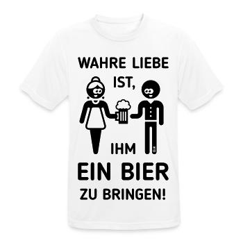 Wahre Liebe Ist, Ihm Ein Bier Zu Bringen! (1C) - Männer T-Shirt atmungsaktiv - Weiß - Vorne - AI Model Male 185 dark (185cm)