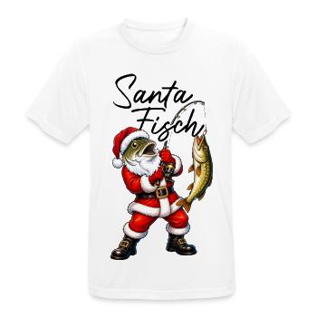 Santa Fisch Weihnachtsmann mit Fischkopf angeln - Männer T-Shirt atmungsaktiv - Weiß - Vorne - AI Model Male 185 dark (185cm)