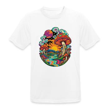 Psychedelische Pilzlandschaft - Männer T-Shirt atmungsaktiv - Weiß - Vorne - AI Model Male 185 dark (185cm)