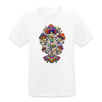 Psychedelic Rainbow Mushrooms - Männer T-Shirt atmungsaktiv - Weiß - Vorne - AI Model Male 185 dark (185cm)