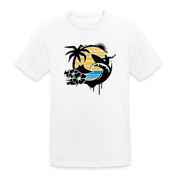 un palmier, fleurs d'hibiscus, une île,une vague - T-shirt respirant Homme - blanc - Devant - AI Model Male 185 dark (185cm)