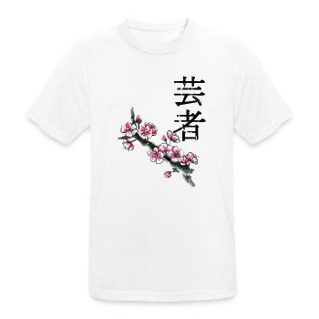 Pflaumenblütenzweig in Aquarell - Männer T-Shirt atmungsaktiv - Weiß - Vorne - AI Model Male 185 dark (185cm)
