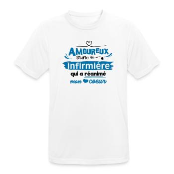 Amoureux d'une infirmière ! humour - T-shirt respirant Homme - blanc - Devant - AI Model Male 185 dark (185cm)