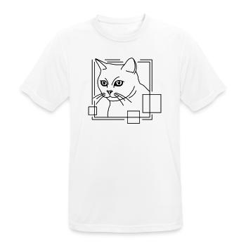 Chat en forme géométrique - Conception d’art au trait - T-shirt respirant Homme - blanc - Devant - AI Model Male 185 dark (185cm)