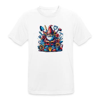 Nain de jardin coloré et sinistre avec des fleurs et des outils - T-shirt respirant Homme - blanc - Devant - AI Model Male 185 dark (185cm)