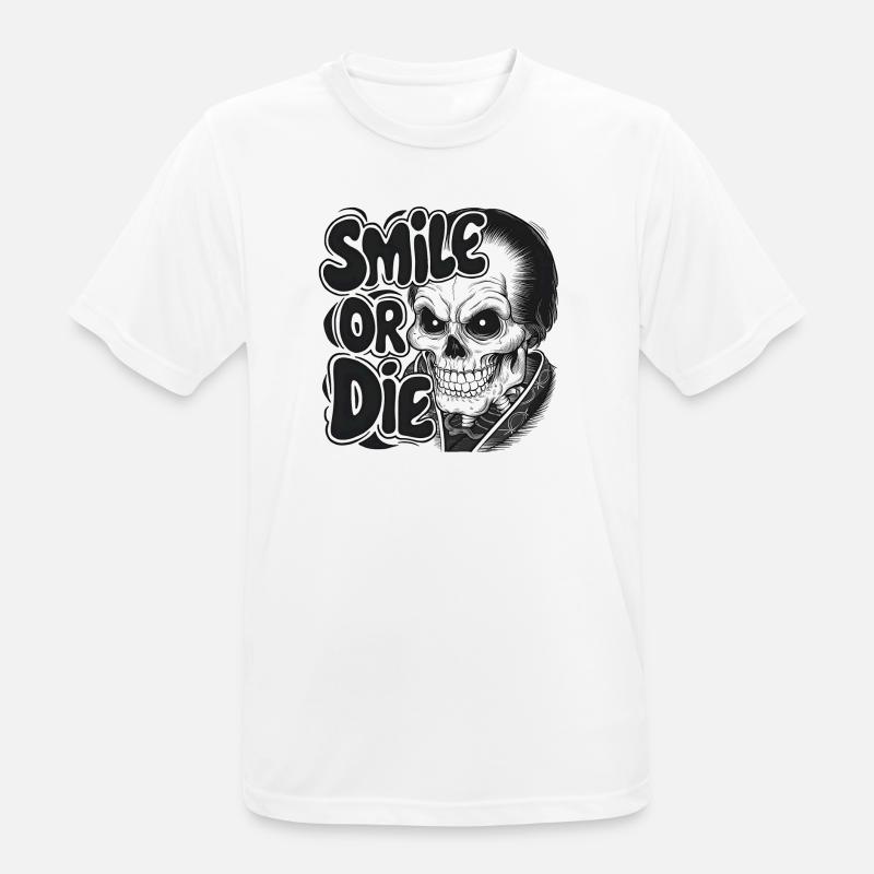 Vampirskelett mit Text Lächeln oder Sterben - Männer T-Shirt atmungsaktiv - Weiß