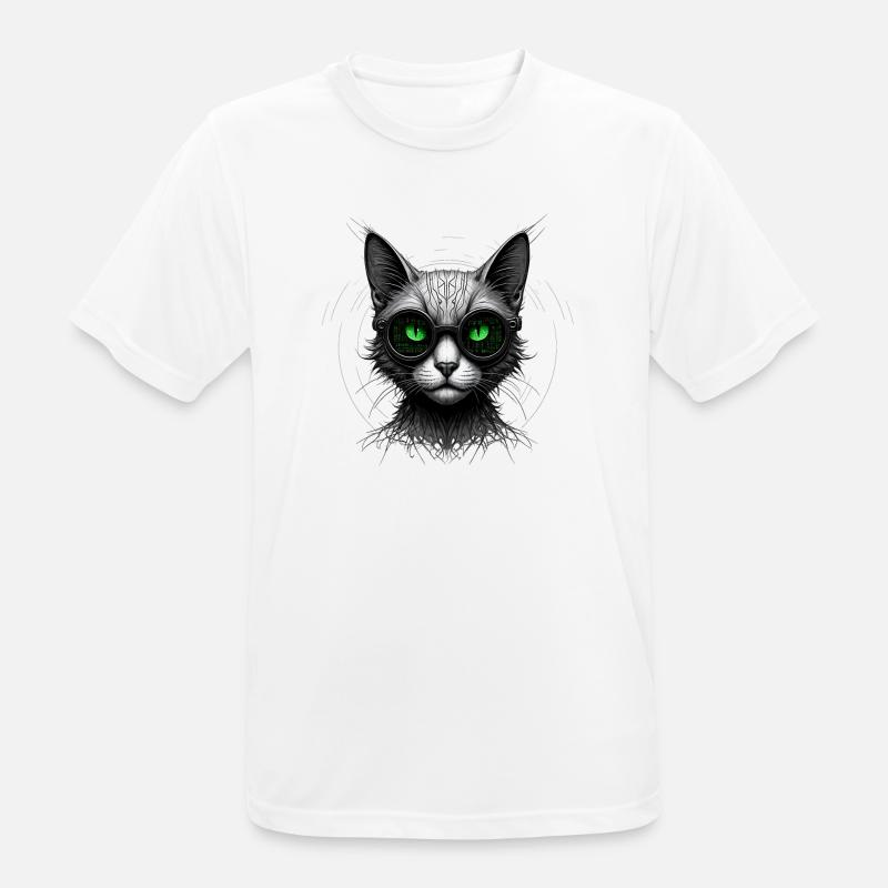 Green Eyes Computer Coder Geek Cat - Men's Breathable T-Shirt - white