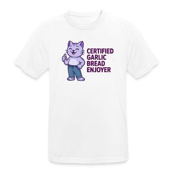Certified Garlic Bread Enjoyer - Funny Cat T-Shirt - Men's Breathable T-Shirt - white - Front - AI Model Male 185 dark (185cm)
