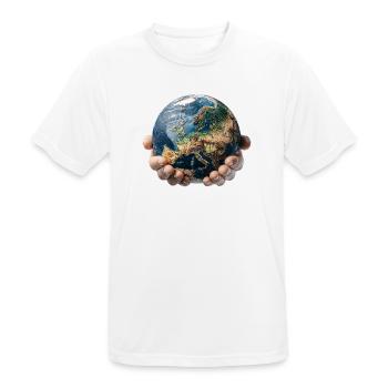 Earth in Hands: Global Responsibility - Men's Breathable T-Shirt - white - Front - AI Model Male 185 dark (185cm)
