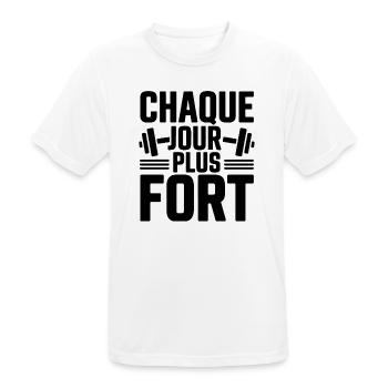 Fitness Motivation – Chaque jour plus fort - T-shirt respirant Homme - blanc - Devant - AI Model Male 185 dark (185cm)