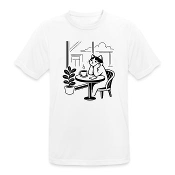 Nachdenkliche Katze Café - Männer T-Shirt atmungsaktiv - Weiß - Vorne - AI Model Male 185 dark (185cm)