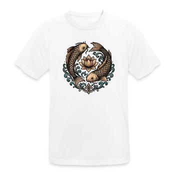 Tatouage d’harmonie du cercle de koi et lotus - T-shirt respirant Homme - blanc - Devant - AI Model Male 185 dark (185cm)